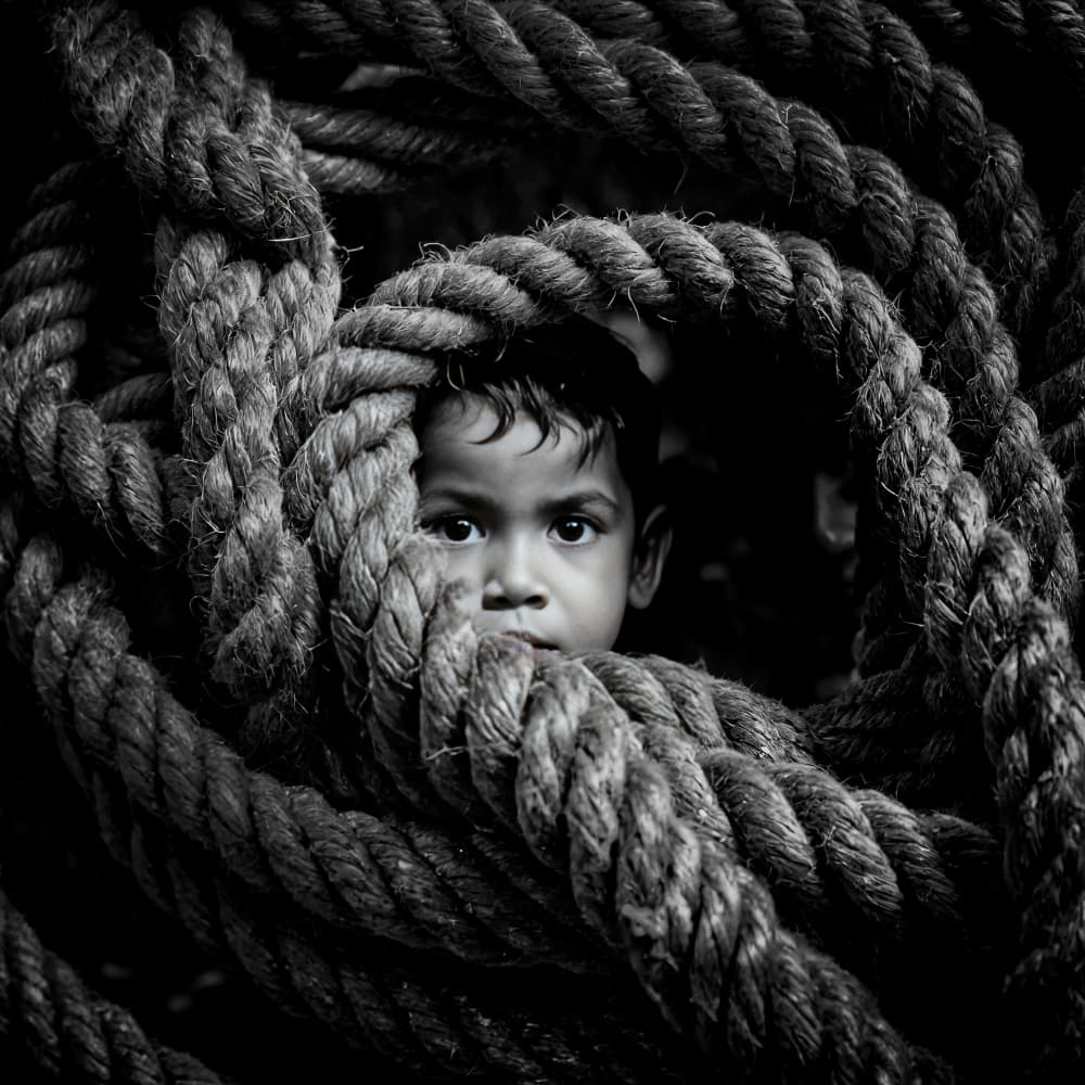 Curious Child in Rope by Moris Raskin — canvas wall art