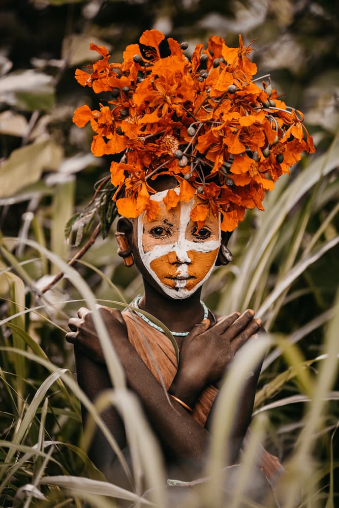 Tribal Child Flower Portrait by Vedran Vidak — canvas wall art