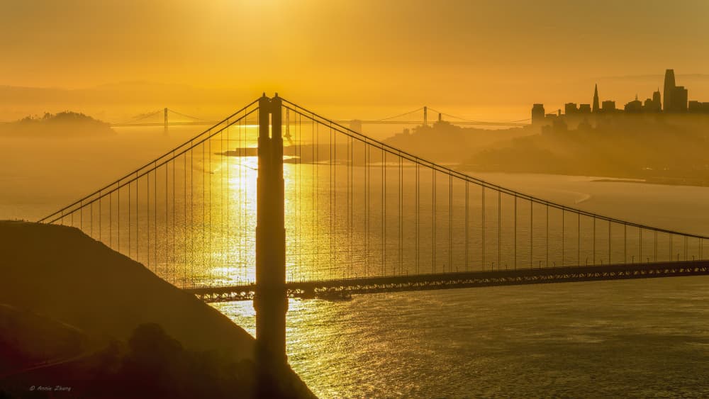 Golden Gate Golden Hour by Annie Zhang — canvas wall art