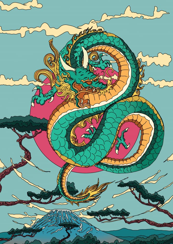 Japanese Dragon Over Fuji by Nicholas — canvas wall art