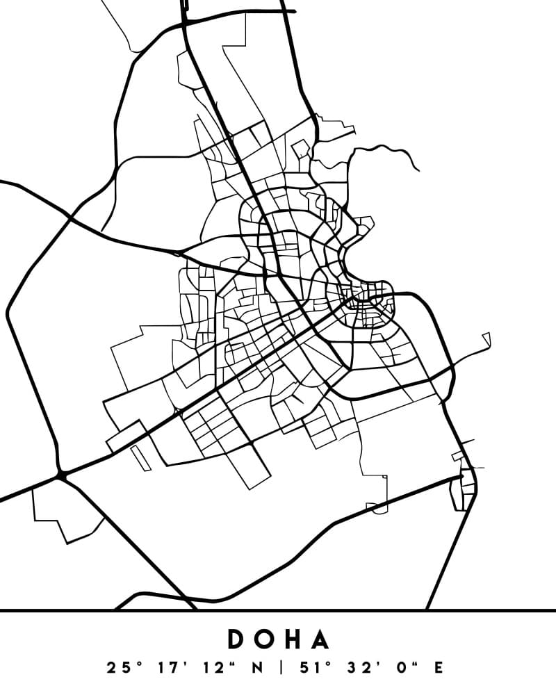 Doha City Map by Emiliano Deificus — canvas wall art