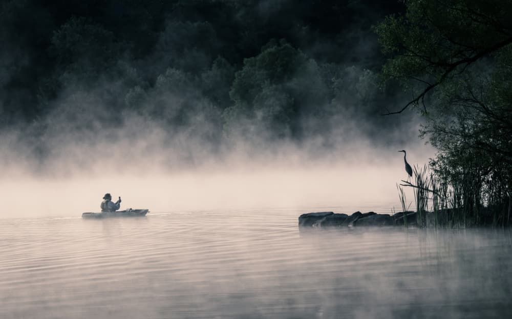 Misty Lake Serenity by Hannah & Wei — canvas wall art