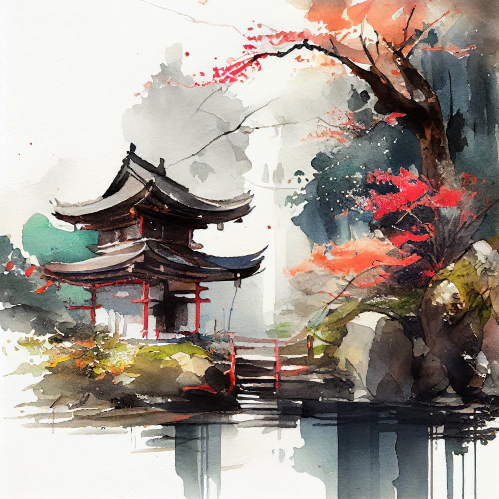 Serene Japanese Temple by Justyna Jaszke — canvas wall art