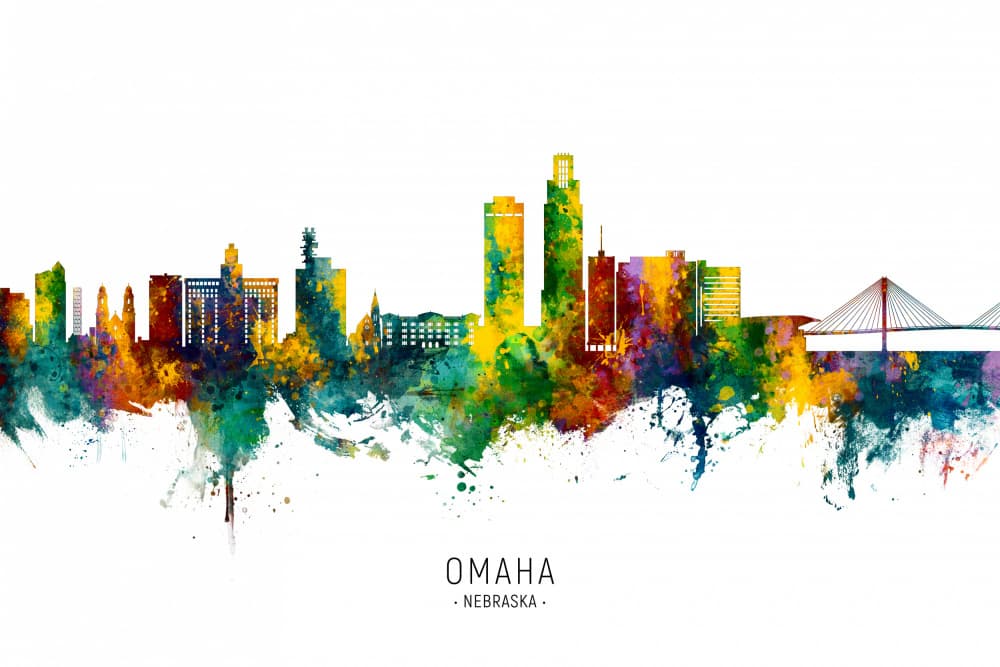 Vibrant Omaha Skyline by Michael Tompsett — canvas wall art