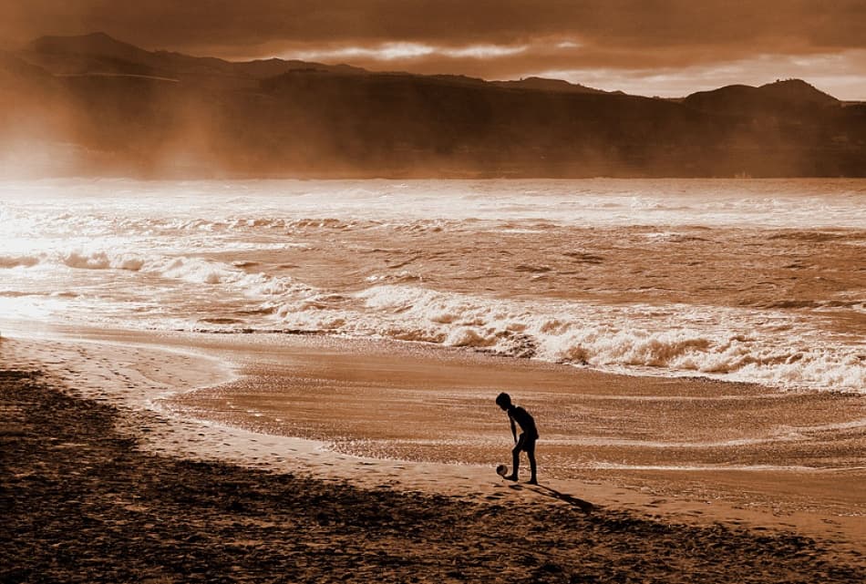 Sepia Beach Football by Bror Johansson — canvas wall art