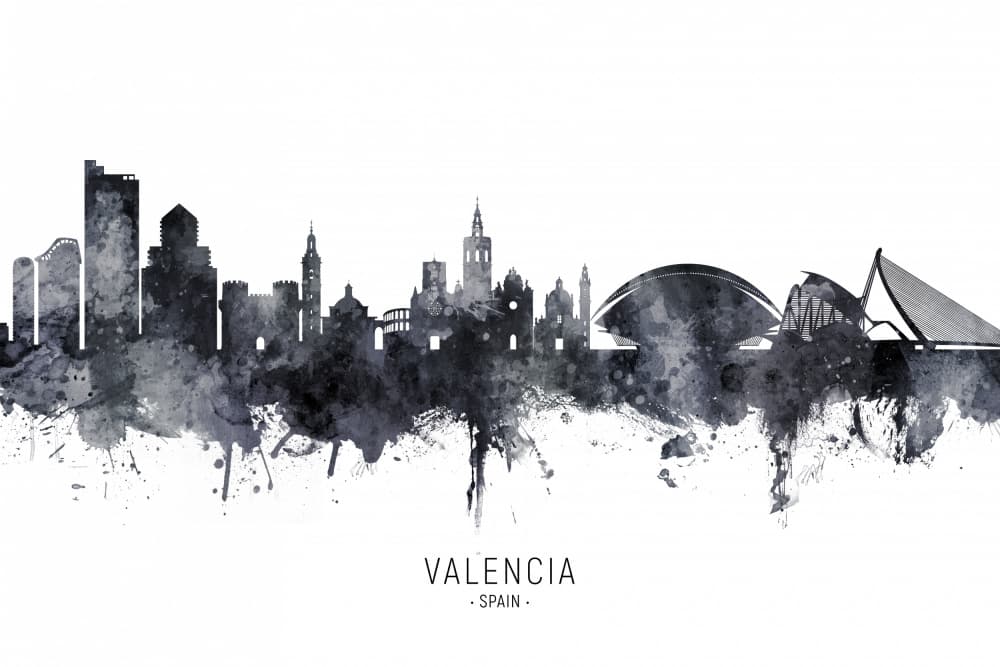 Watercolor Valencia Skyline by Michael Tompsett — canvas wall art