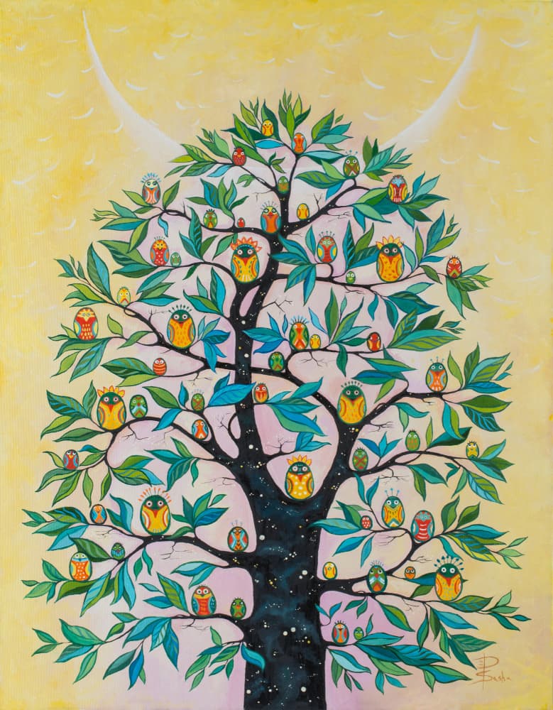 Tree of Whimsical Owls by Aleksandra Paranchenko — canvas wall art