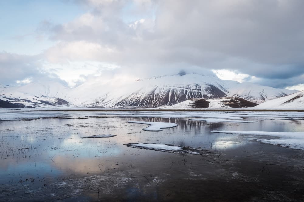 Snowy Mountain Reflections by Sergio Barboni — canvas wall art