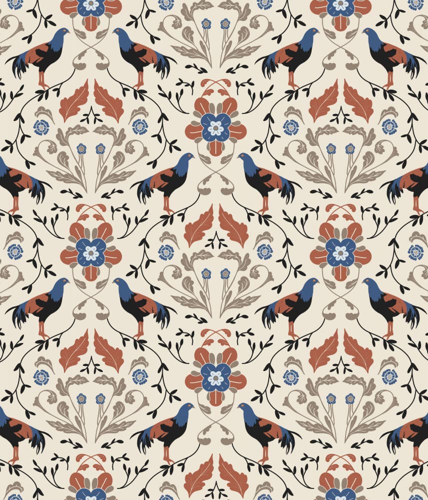 Roosters Beige Pattern by Anis Illustration — canvas wall art