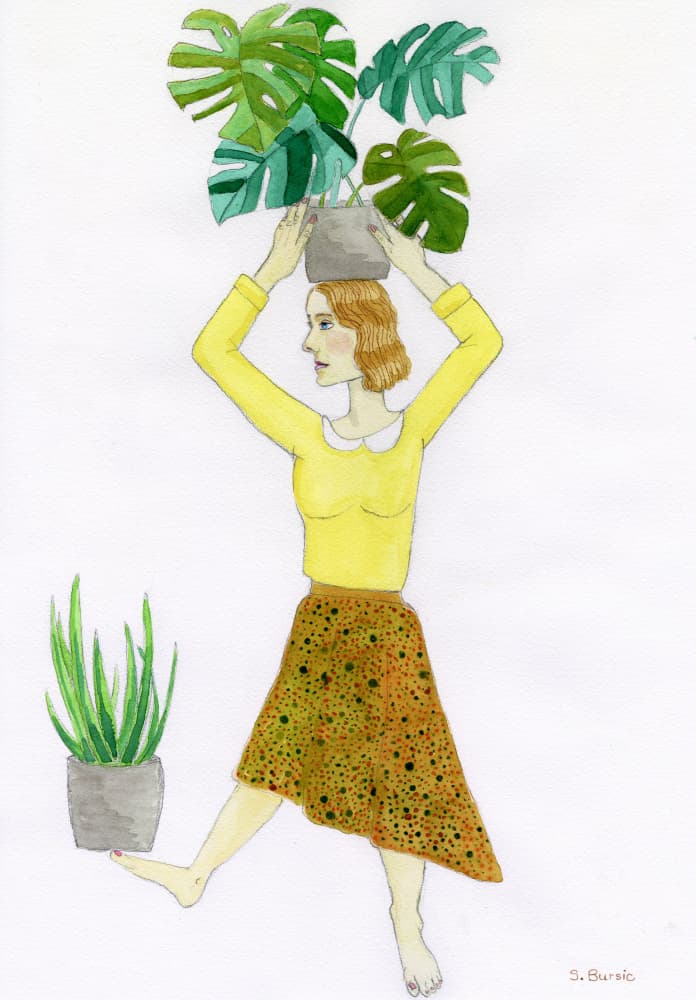 Woman Balancing Monstera by Sharyn Bursic — canvas wall art
