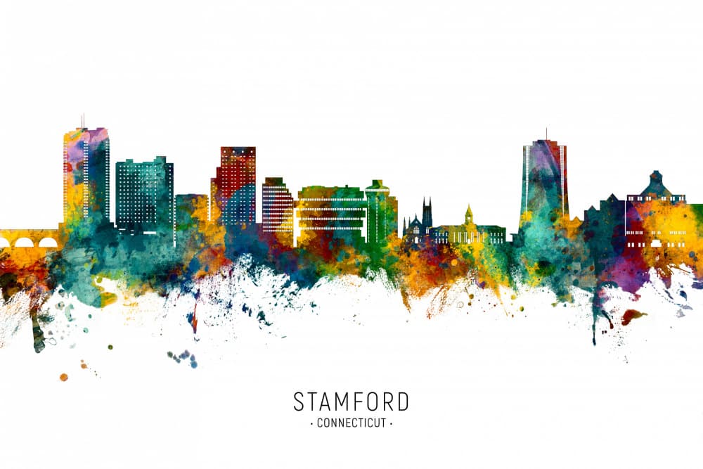 Vibrant Stamford Cityscape by Michael Tompsett — canvas wall art
