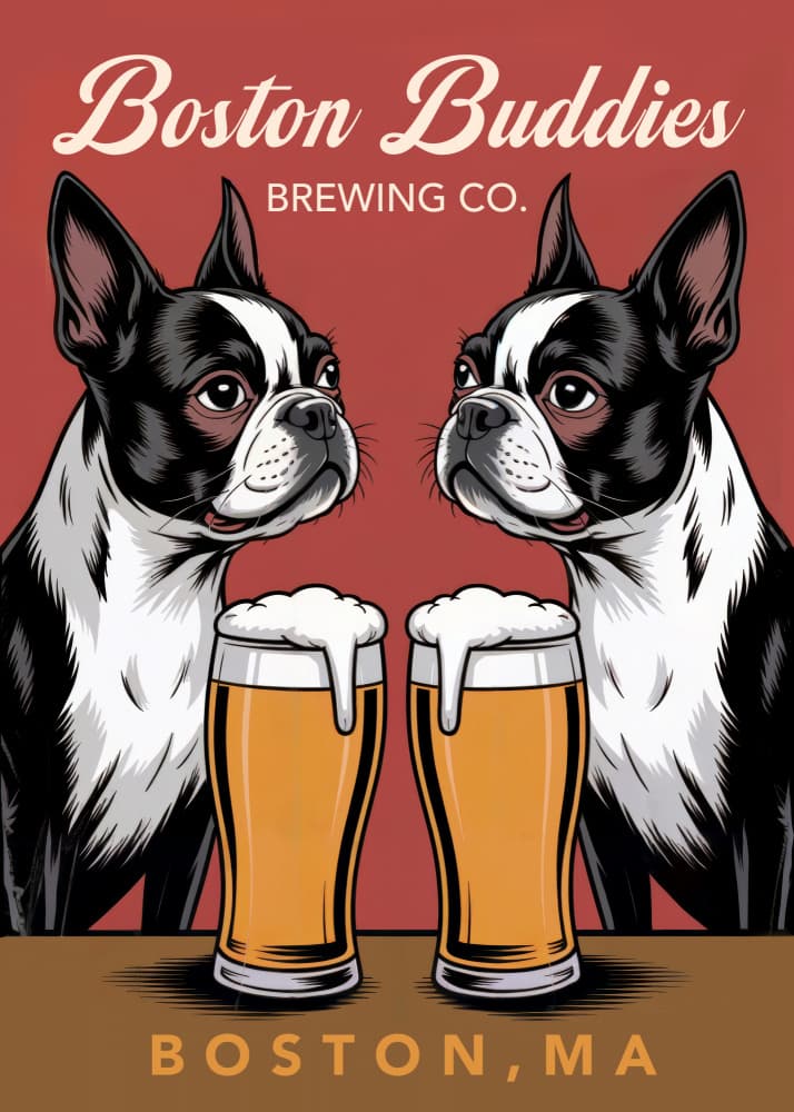 Boston Terrier Beer Buddies by Andreas Magnusson — canvas wall art