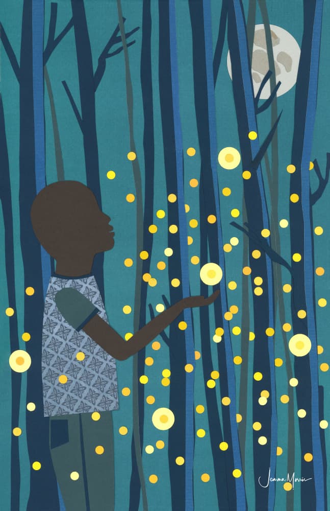 Boy and Fireflies by Jemma Morris — canvas wall art