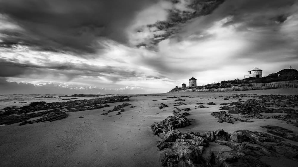 Dramatic Coastal Windmills by Gonçalo Capitão — canvas wall art