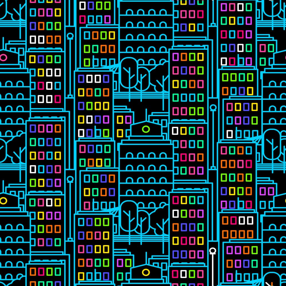 Neon City Lights Pattern by Marika Barsrsind — canvas wall art