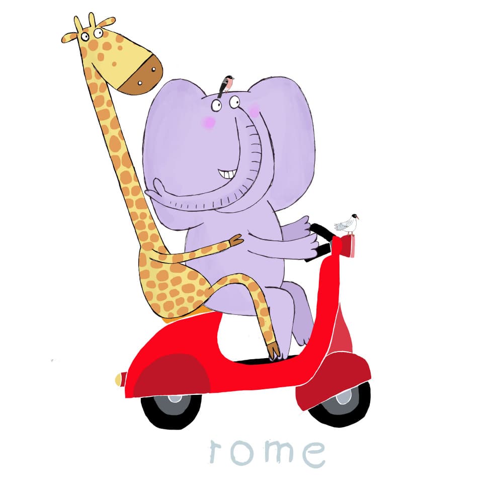 Giraffe Elephant Scooter Rome by Carla Daly — canvas wall art