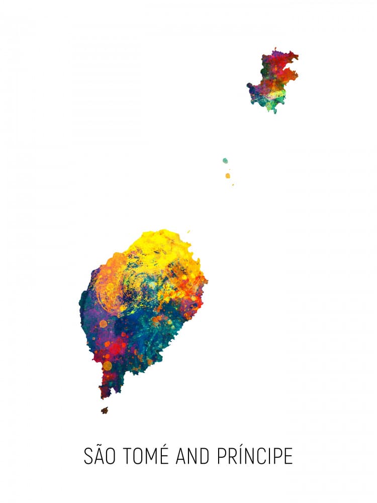 Colorful São Tomé Príncipe Map by Michael Tompsett — canvas wall art