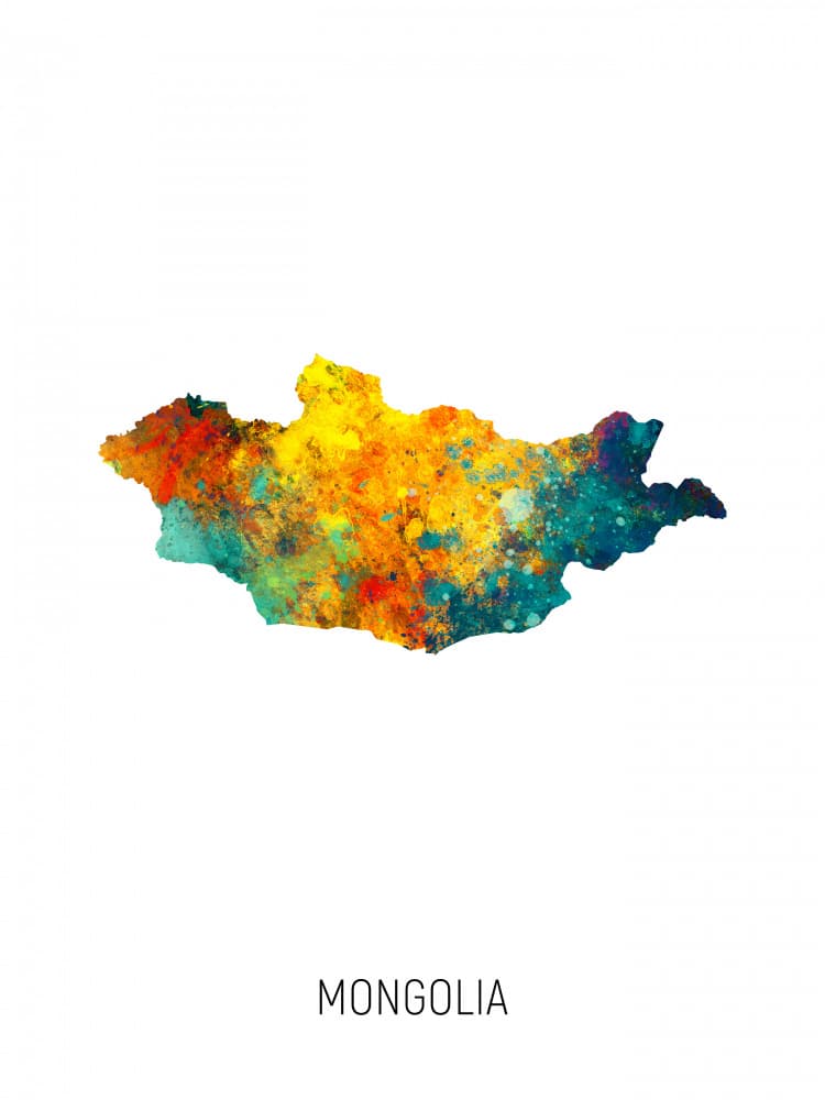 Colorful Mongolia Map by Michael Tompsett — canvas wall art