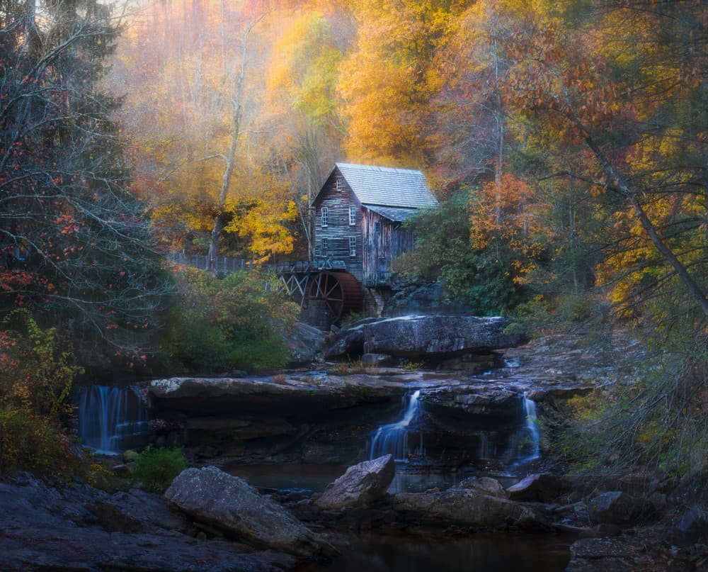 Autumn Mill Waterfall by Leah Xu — canvas wall art