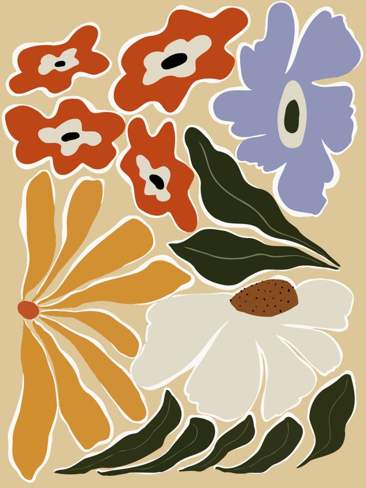 Earthy Abstract Flowers by Miho Art Studio — canvas wall art