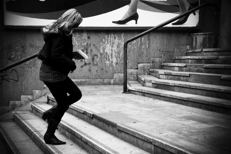 Woman Walking City Stairs by Codrin Lupei — canvas wall art