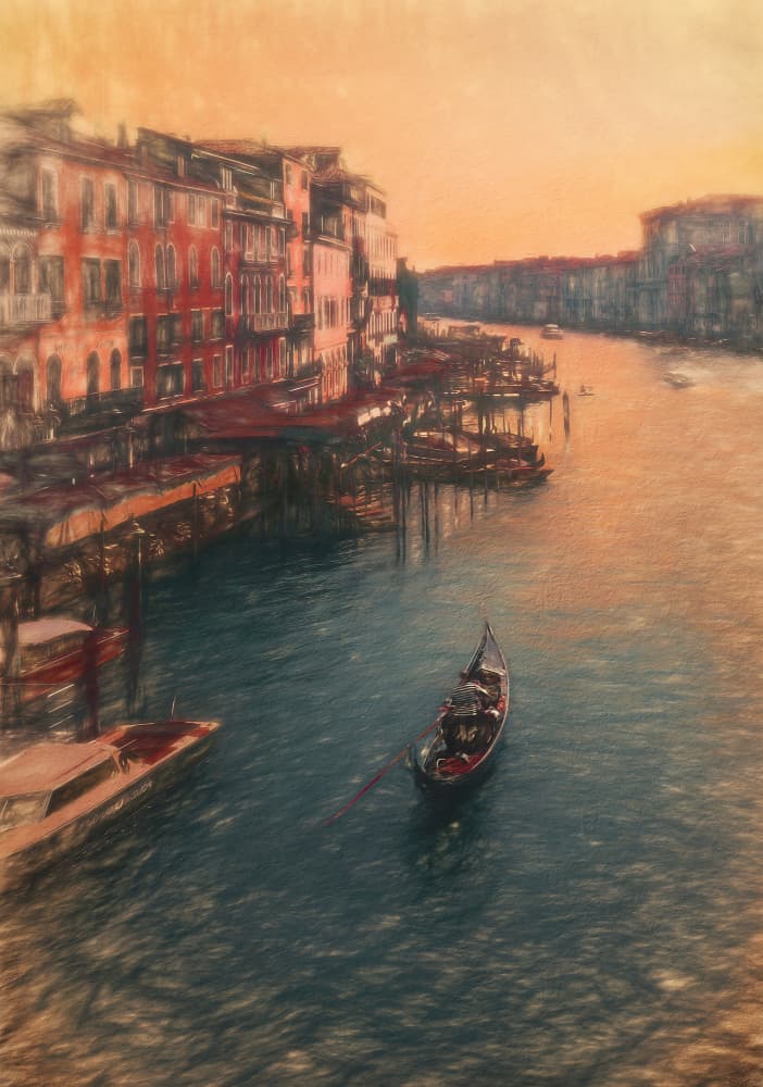 Venice Gondola Sunset by Gu and Hongchao — canvas wall art