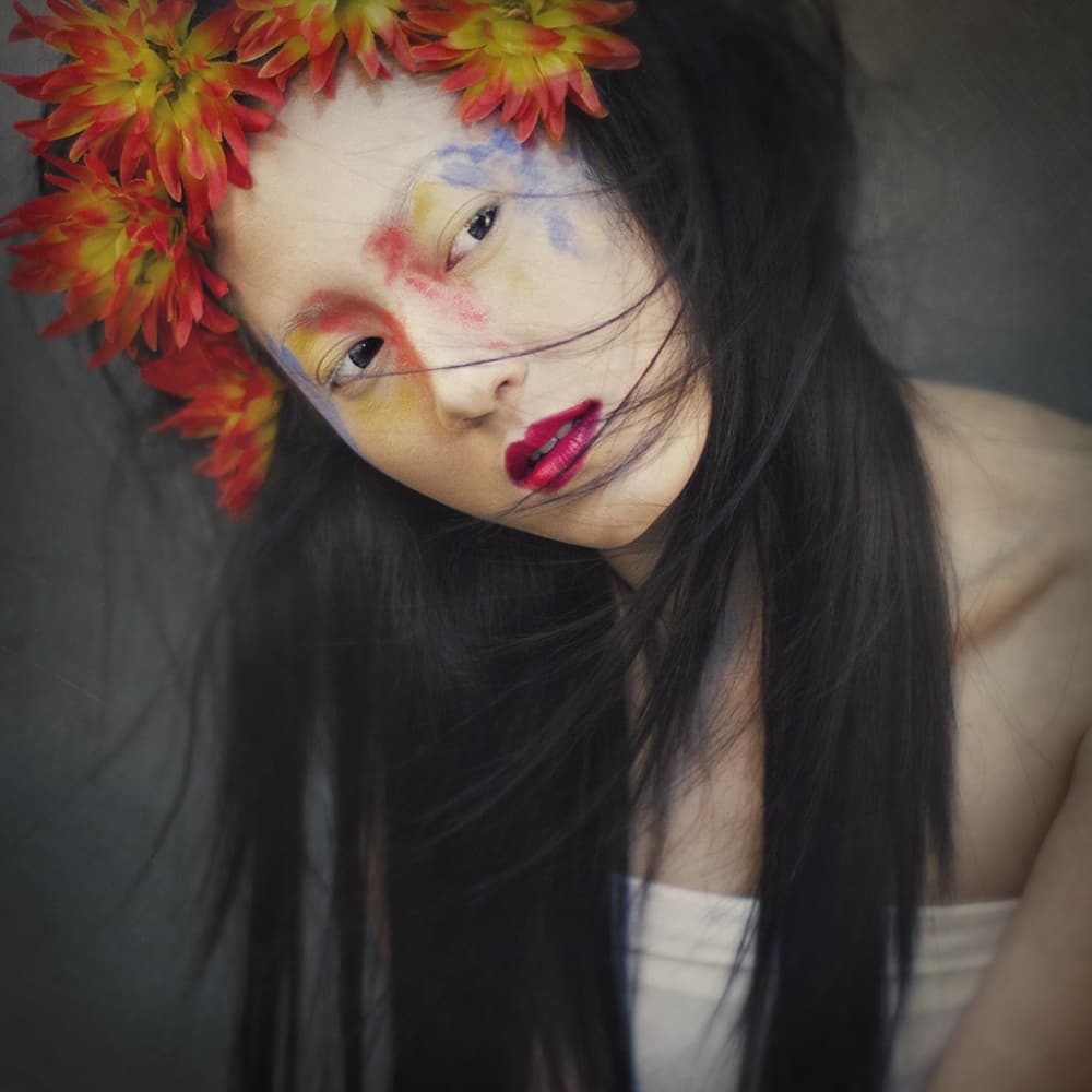 Vibrant Floral Portrait by Widi Hardhanu — canvas wall art