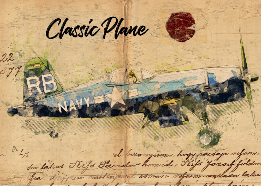 Vintage Fighter Plane by Lembayung senja studio [Vintage Poster] — canvas wall art
