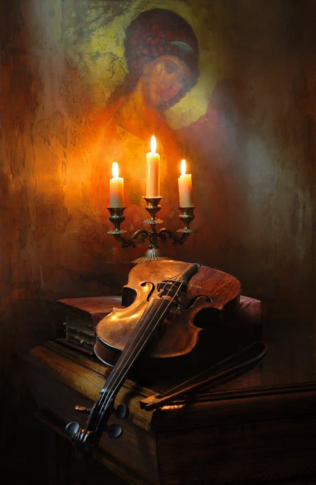 Sacred Violin Glow by Andrey Morozov — canvas wall art