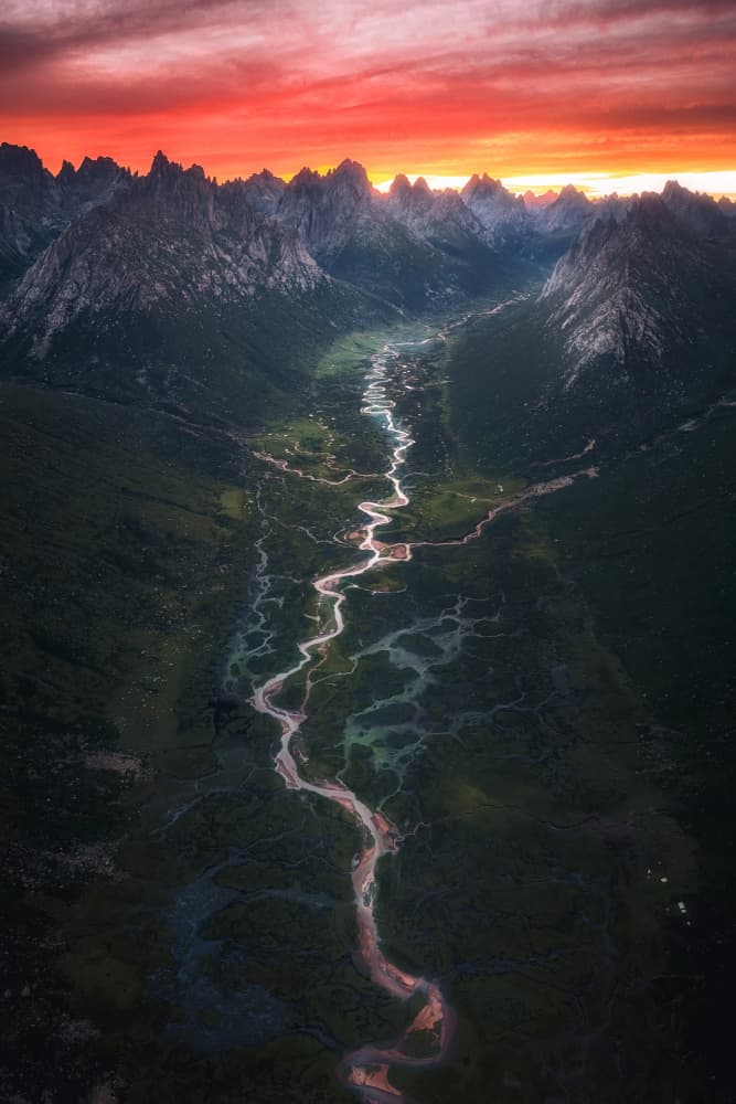 Sunset Over Mountain Valley by Yuan Cui — canvas wall art