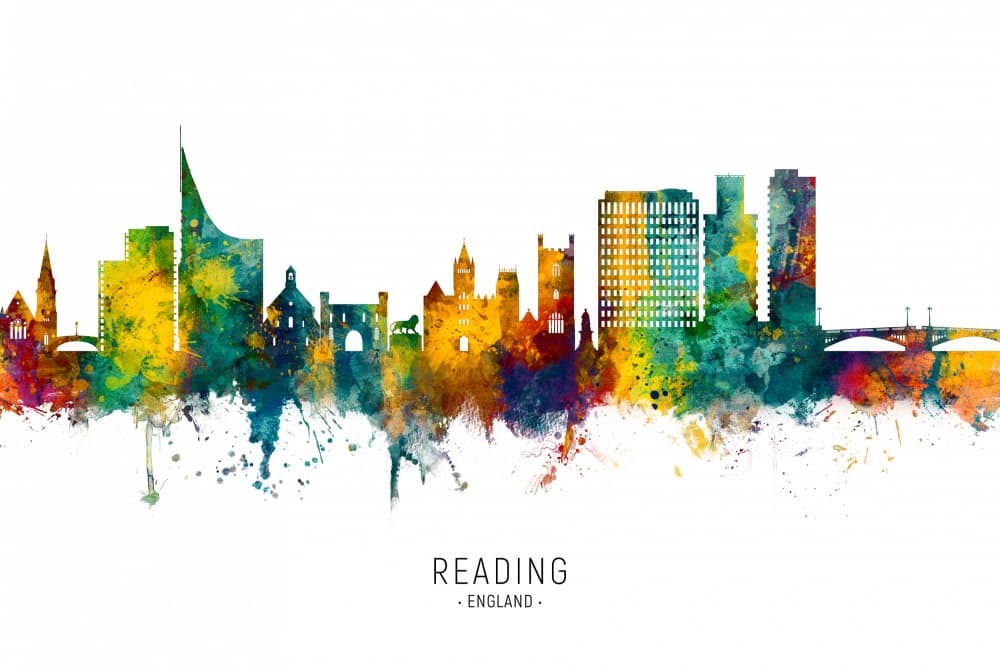 Colorful Reading Skyline by Michael Tompsett — canvas wall art