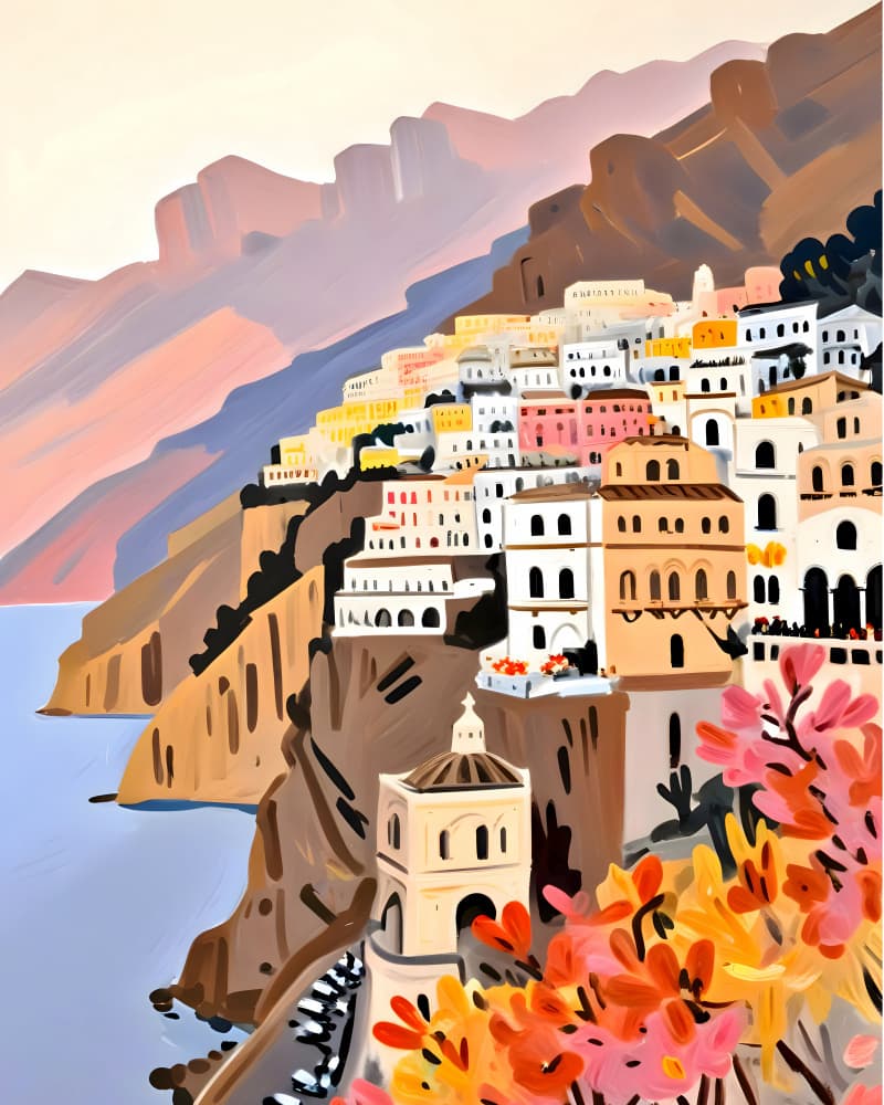 Colorful Amalfi Coast Village by Uma Gokhale — canvas wall art