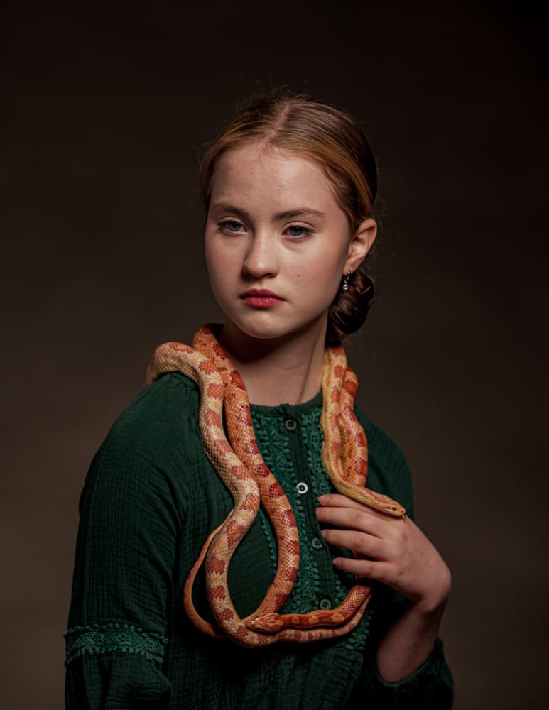 Woman and Corn Snake by Gila Koller — canvas wall art