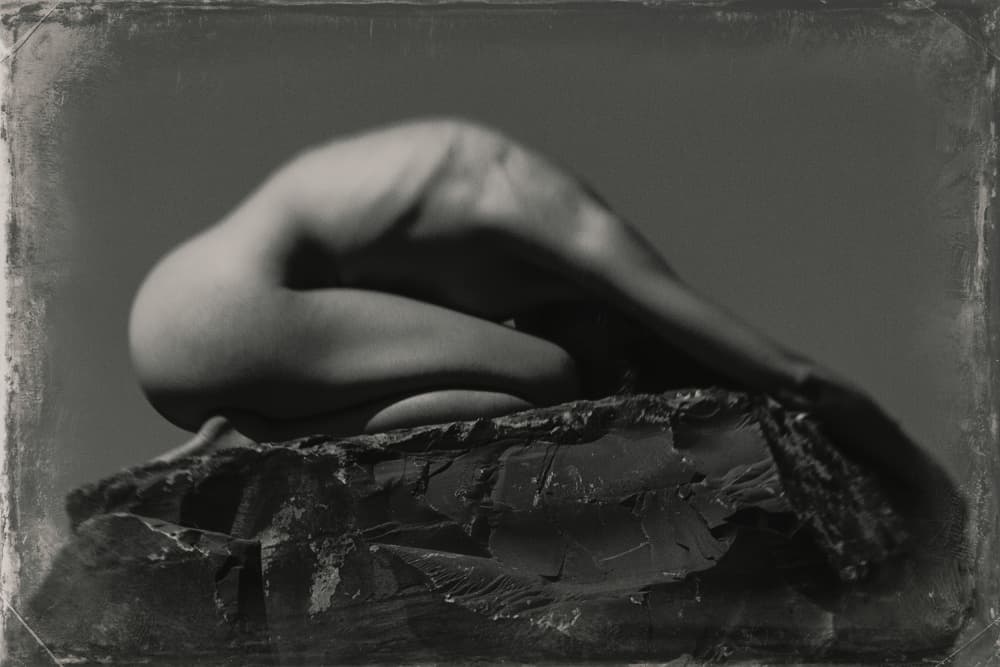 Elegant Nude On Rock by Bogdan Bouşcă — canvas wall art