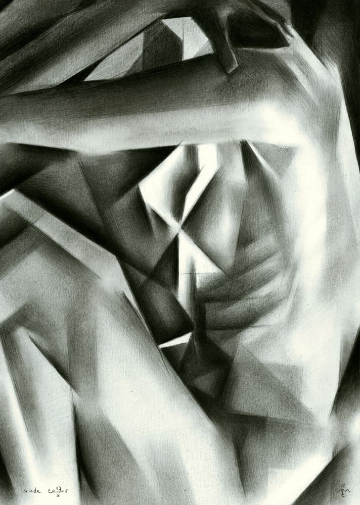 Cubist Charcoal Figure by Corné Akkers — canvas wall art
