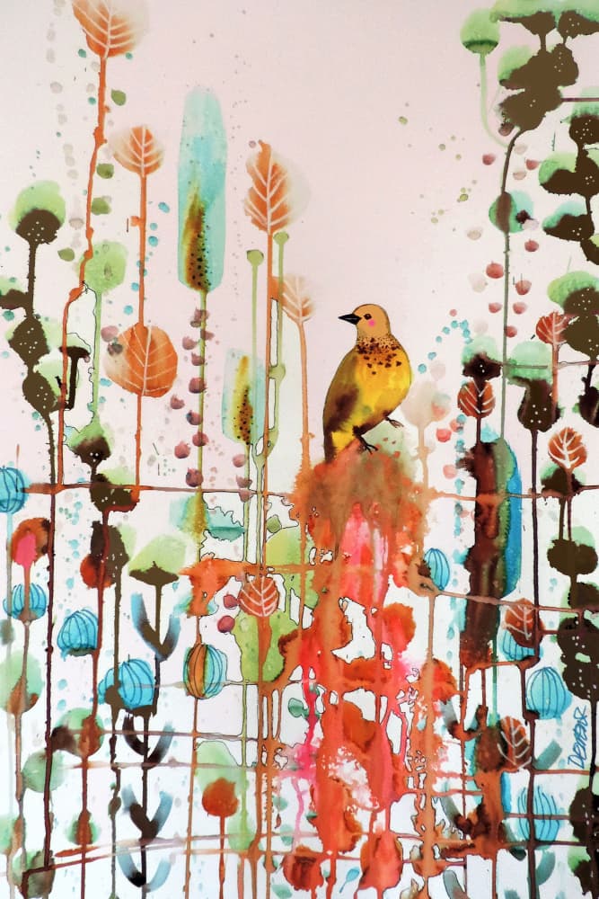 Whimsical Garden Bird by Sylvie Demers — canvas wall art