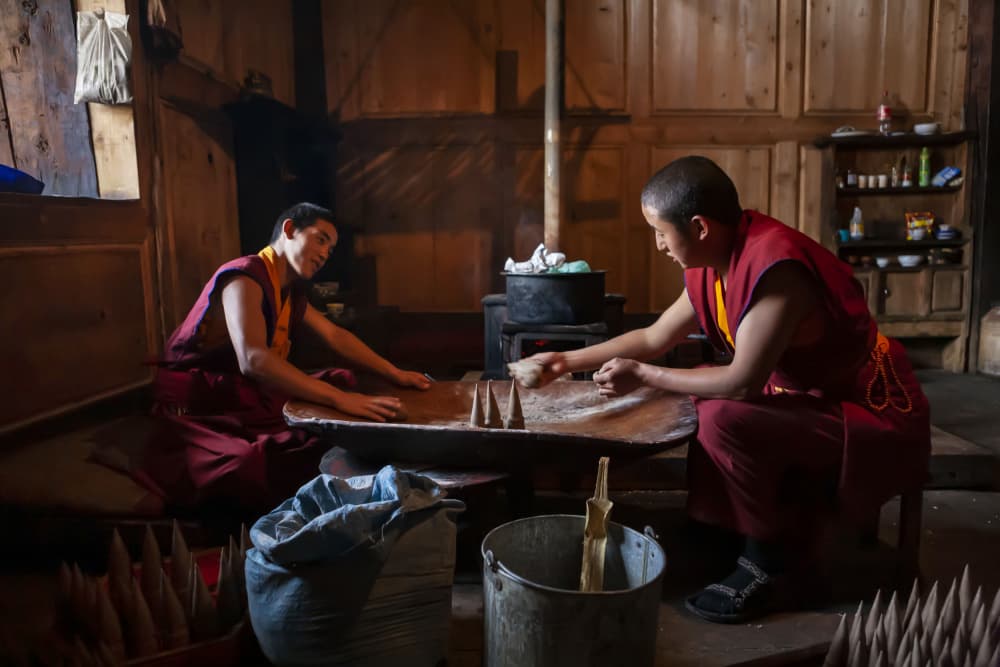 Buddhist Monks Crafting by yibing Nie — canvas wall art