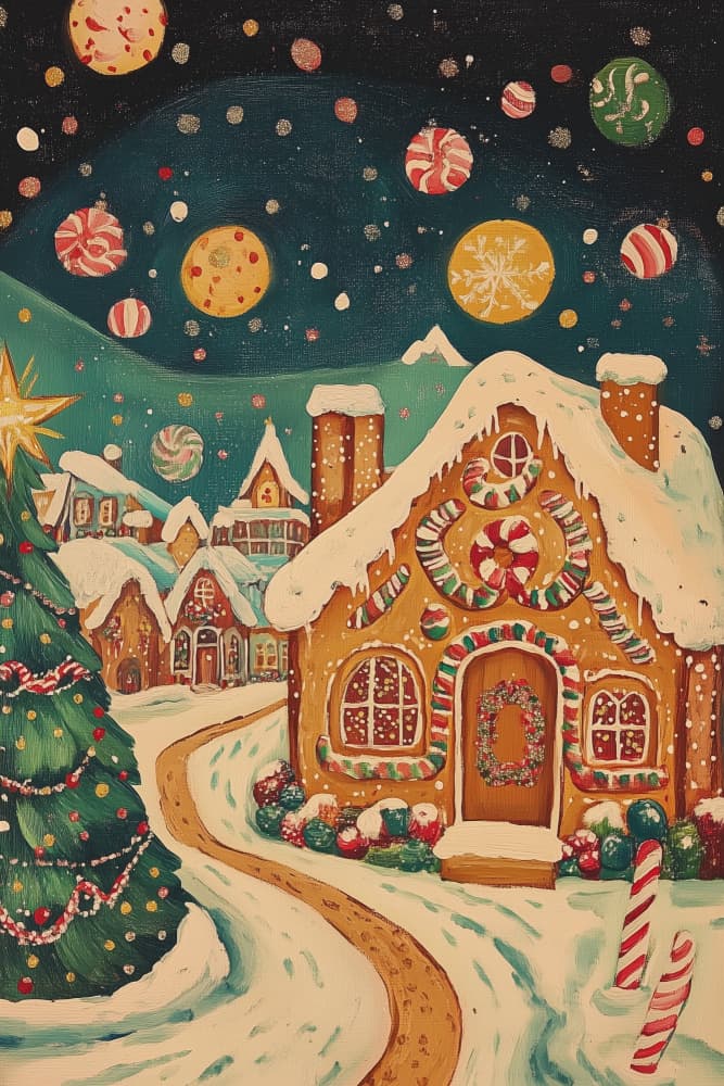 Gingerbread Christmas Village by Melloi Art Prints — canvas wall art