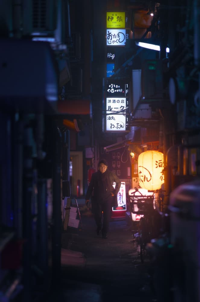 Man in Tokyo Alley by Javier de la Torre — canvas wall art