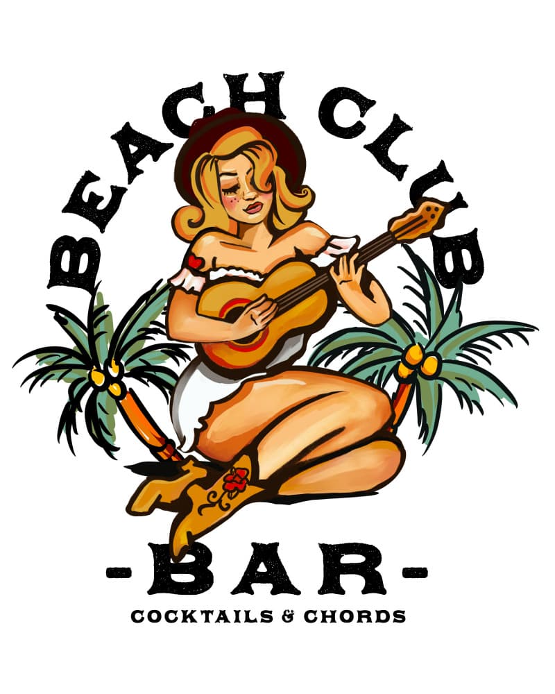 Beach Club Bar. Sailor Jerry Style Pin-up Girl Playing Guitar by The Whiskey Ginger — canvas wall art