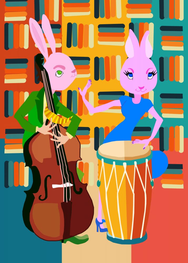 Bunny Jazz Duo by Lynnda Rakos — canvas wall art