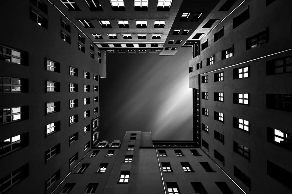 City Courtyard Sky by Jorge Pimenta — canvas wall art
