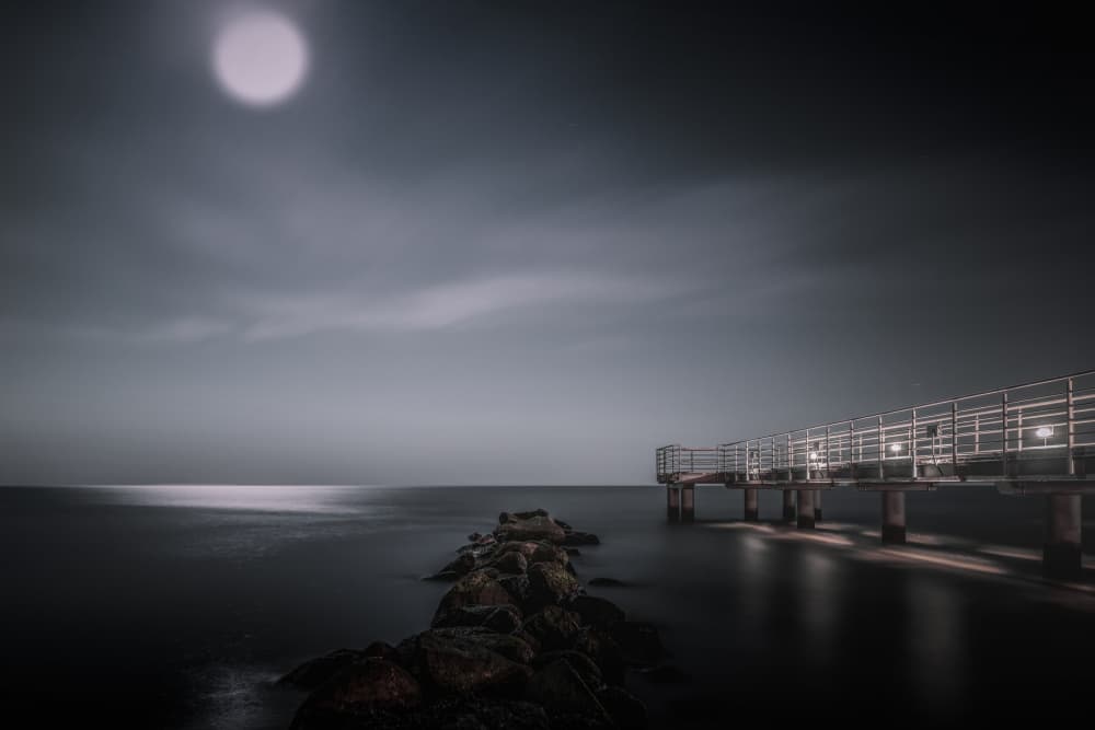 Moonlit Night Pier by Jürgen Muß — canvas wall art