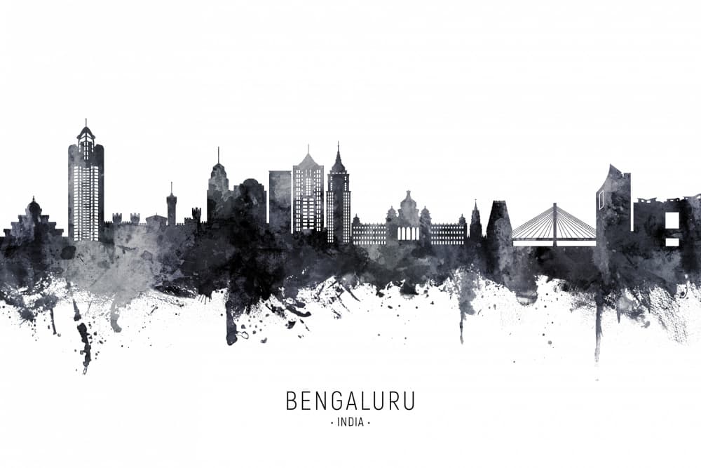 Bengaluru Watercolor Skyline by Michael Tompsett — canvas wall art