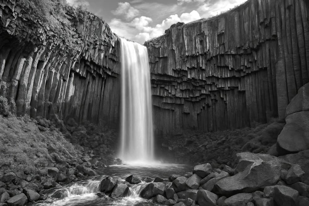 Majestic Basalt Waterfall by X-FlyingKN — canvas wall art