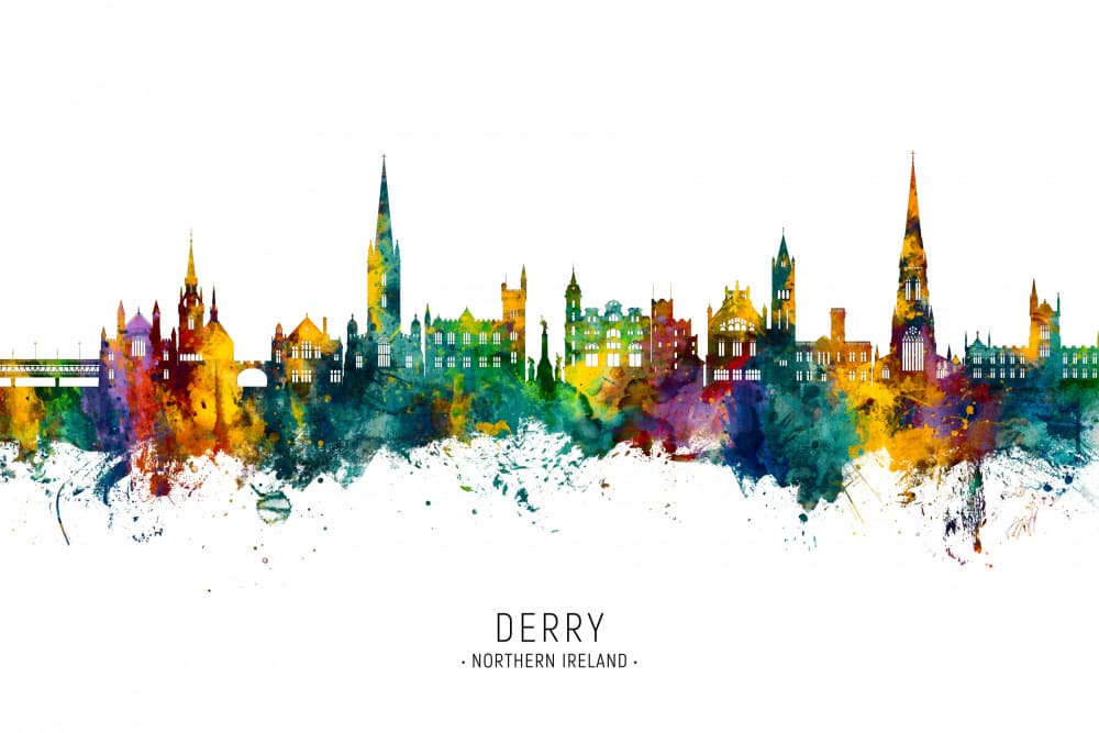 Colorful Derry Cityscape by Michael Tompsett — canvas wall art