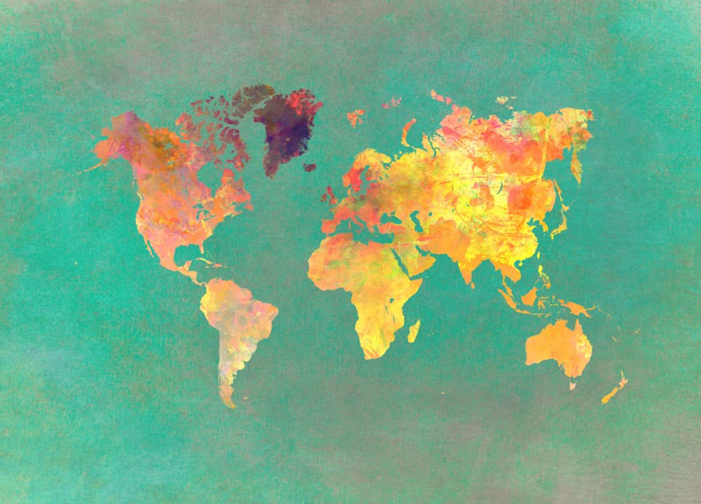 Vibrant Global Map by Justyna Jaszke — canvas wall art