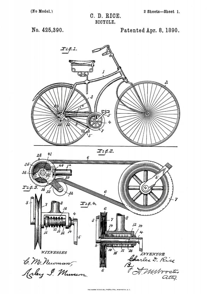 Vintage Bicycle Patent by Andreas Magnusson — canvas wall art
