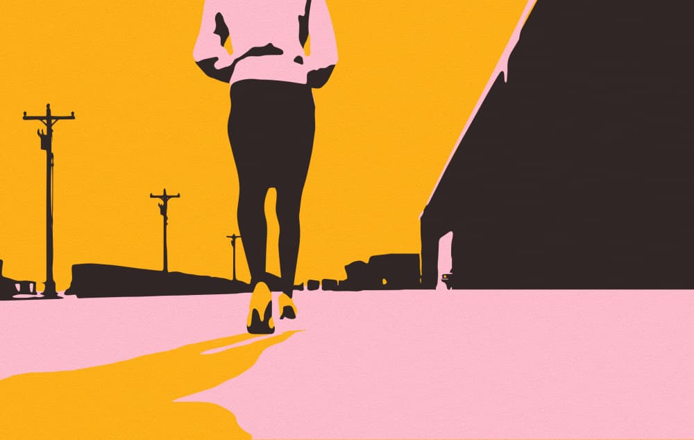 Woman Walking Urban Path by Robert Farkas — canvas wall art