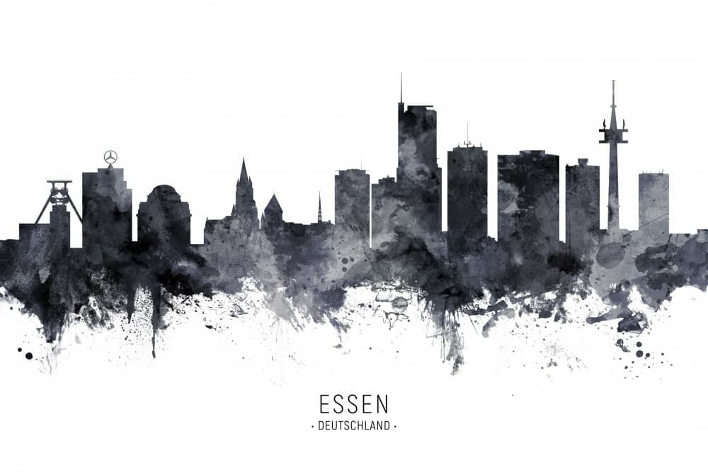 Essen Germany City Skyline by Michael Tompsett — canvas wall art